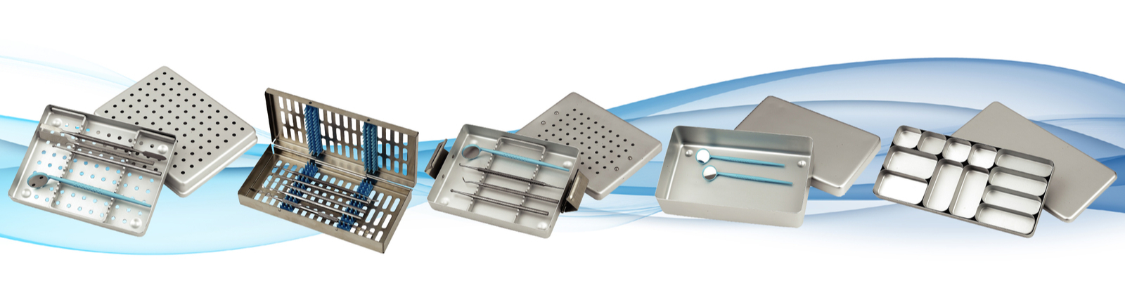 Boxy tácky a kazety na odkládání a sterilizaci nástrojů