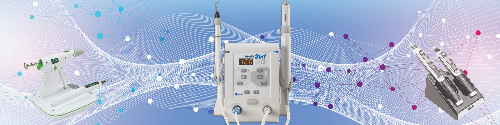Přístroje na 3D plnění kanálku rozehřátou gutaperčou