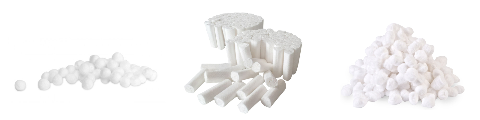 Tampony, vatové válečky, kuličky, buničina