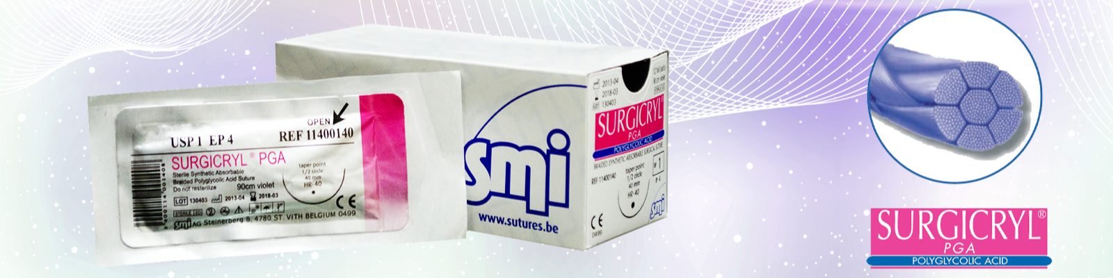 Surgicryl PGA vstřebatelný 60-90dnů, (pevnost vlákna-21dnů/50%) 