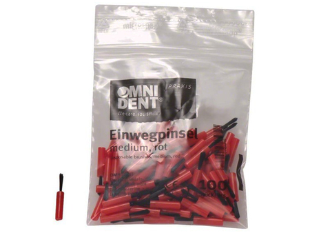 OMNI Jednorázové štětečky 100 ks červené, dlouhé, střední tvrdost (25451)