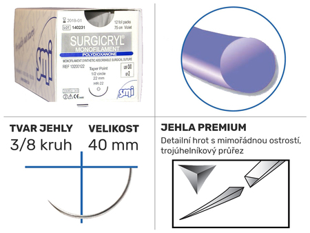 Surgicryl Monofilament violet 3/8 DS 40mm 90cmx2 13501540